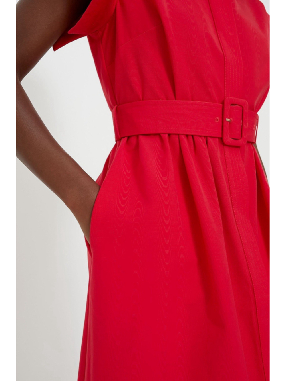 New Tuckernuck Red Chloe Midi Dress S No Belt Collared Moir Classic Elegant - Picture 4 of 13